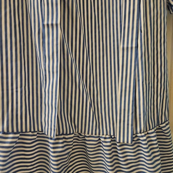 Boho NWT Striped Blue midi Nautical Stretchy Coastal dress embroider pocket XL - Picture 8 of 13